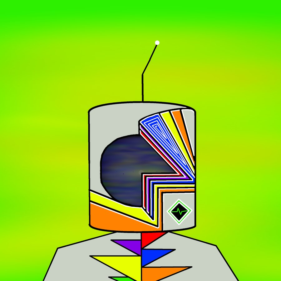 Phoenix: cylinder helmet with rainbow stripes and an antenna